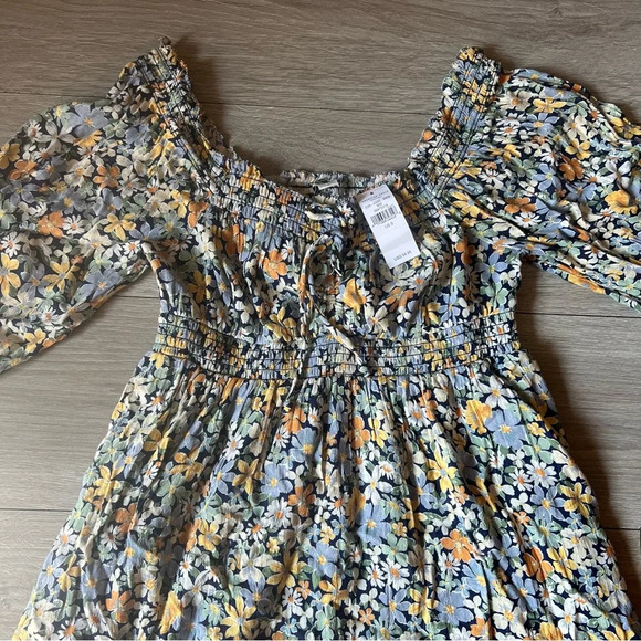 American Eagle Outfitters Mini Dress Women’s Floral Puff Sleeve Off Shoulder Sma - Picture 6 of 15